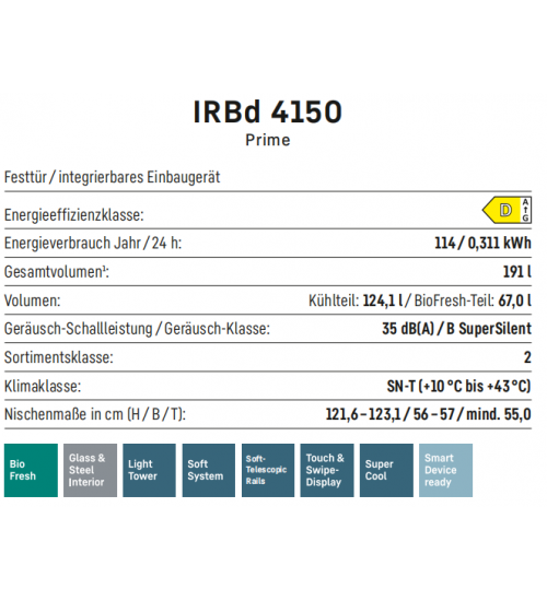 LIEBHERR利勃海尔 IRBd 4150  生物养鲜 嵌入式单门冰箱